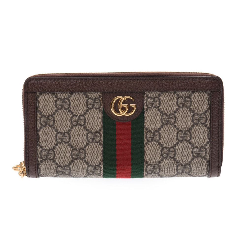 Gucci GG Supreme round zipper long wallet beige